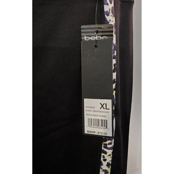 Bebe Womens Printed Insert Leggings Black Leopard High Waist - Picture 4 of 6